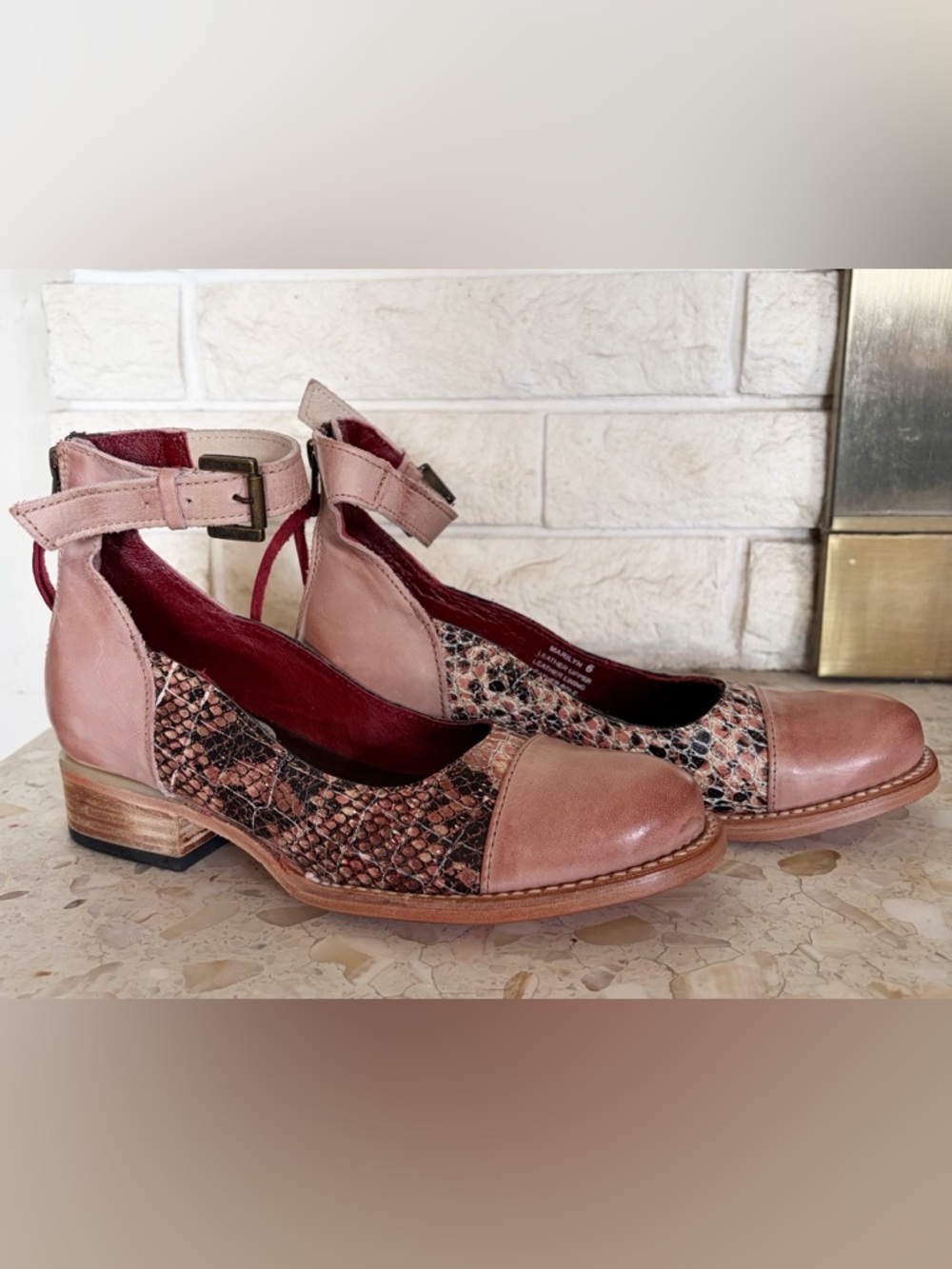 🔥Freebird Marilyn Ankle Strap in Blush Snakeskin - low heel - Picture 3 of 7